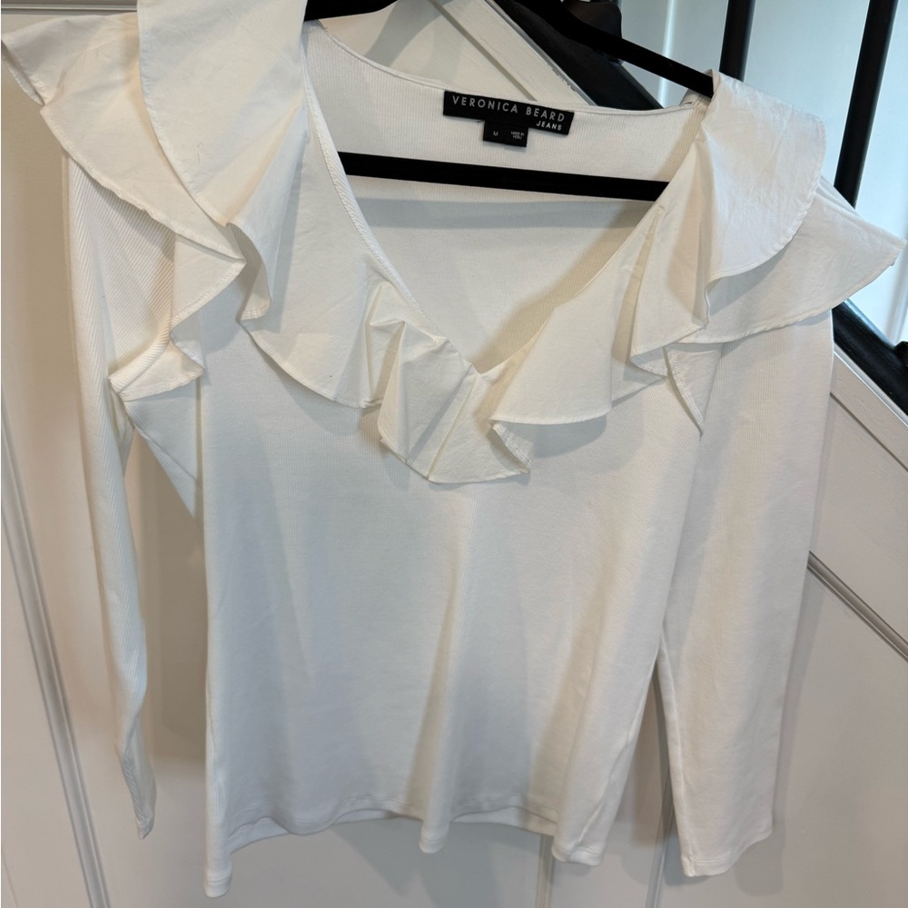 Veronica Beard Jeans White Ruffle Top